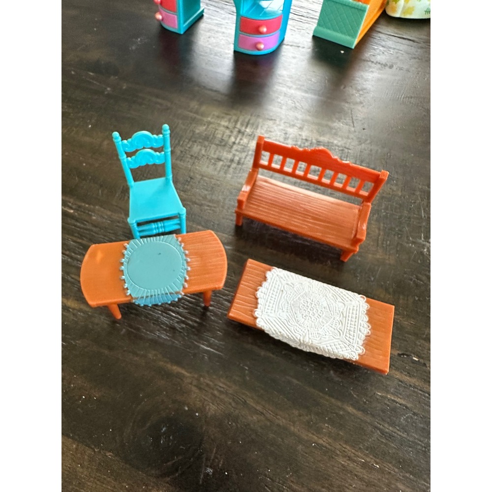 Disney Jakks Dollhouse Furniture Set Blue Chair Orange Bench Tables Miniature